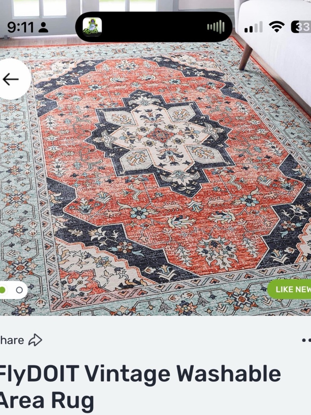Vintage Washable Area Rug - Red & Light Blue 6x9 washable open box
